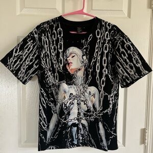 Black Graphic T-Shirt with Chain Design